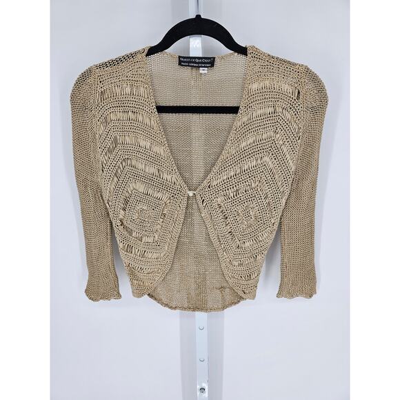 Y2K Quest-Ce Que C'est? Women's Gold Long Sleeve Mesh Cardigan Size M - Picture 1 of 4
